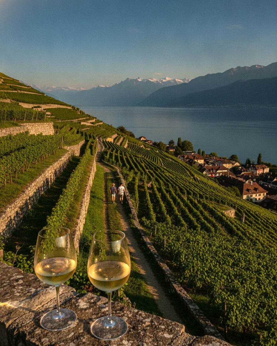 Lavaux terraces at sunset