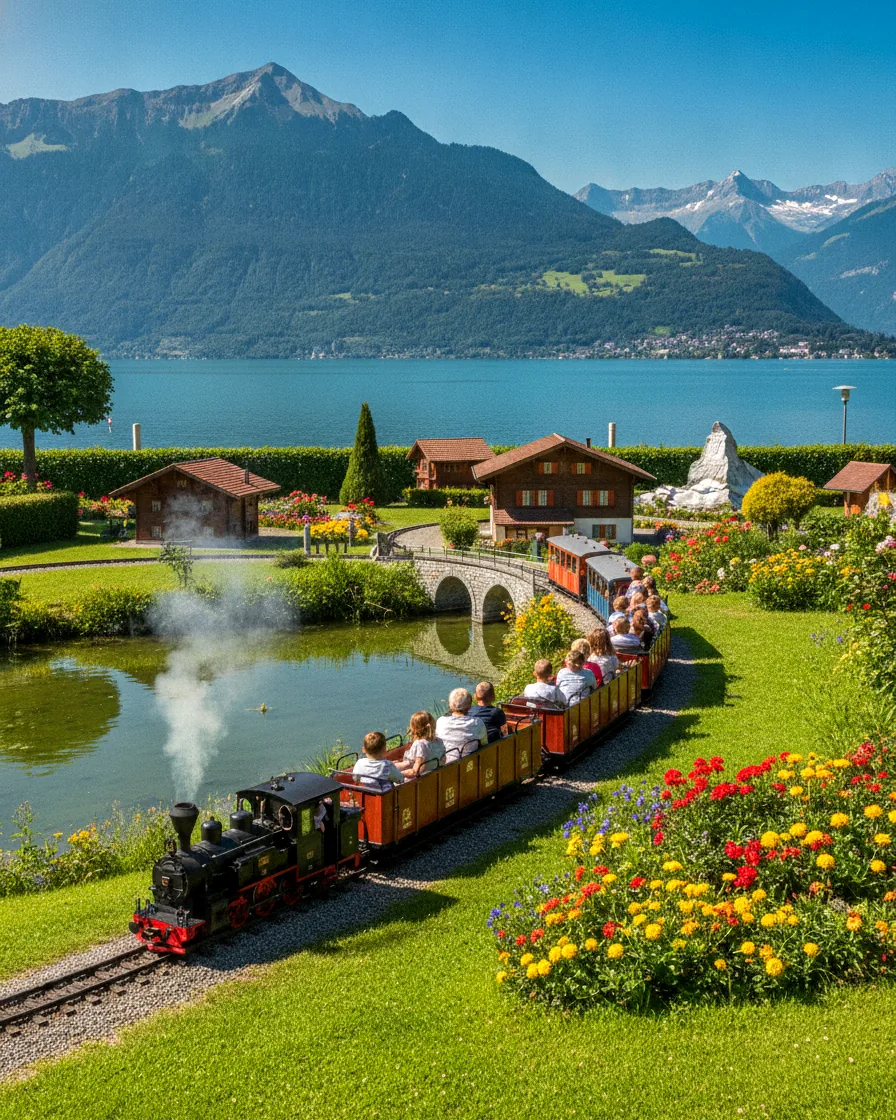 Miniature steam trains of the Swiss Vapeur Parc at Le Bouveret, by Lake Geneva