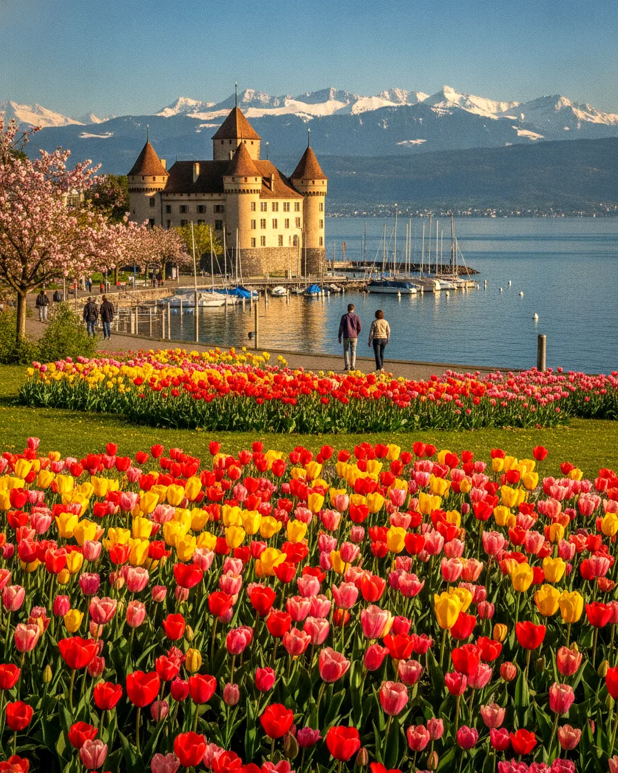 Morges quays and castle on Lake Geneva