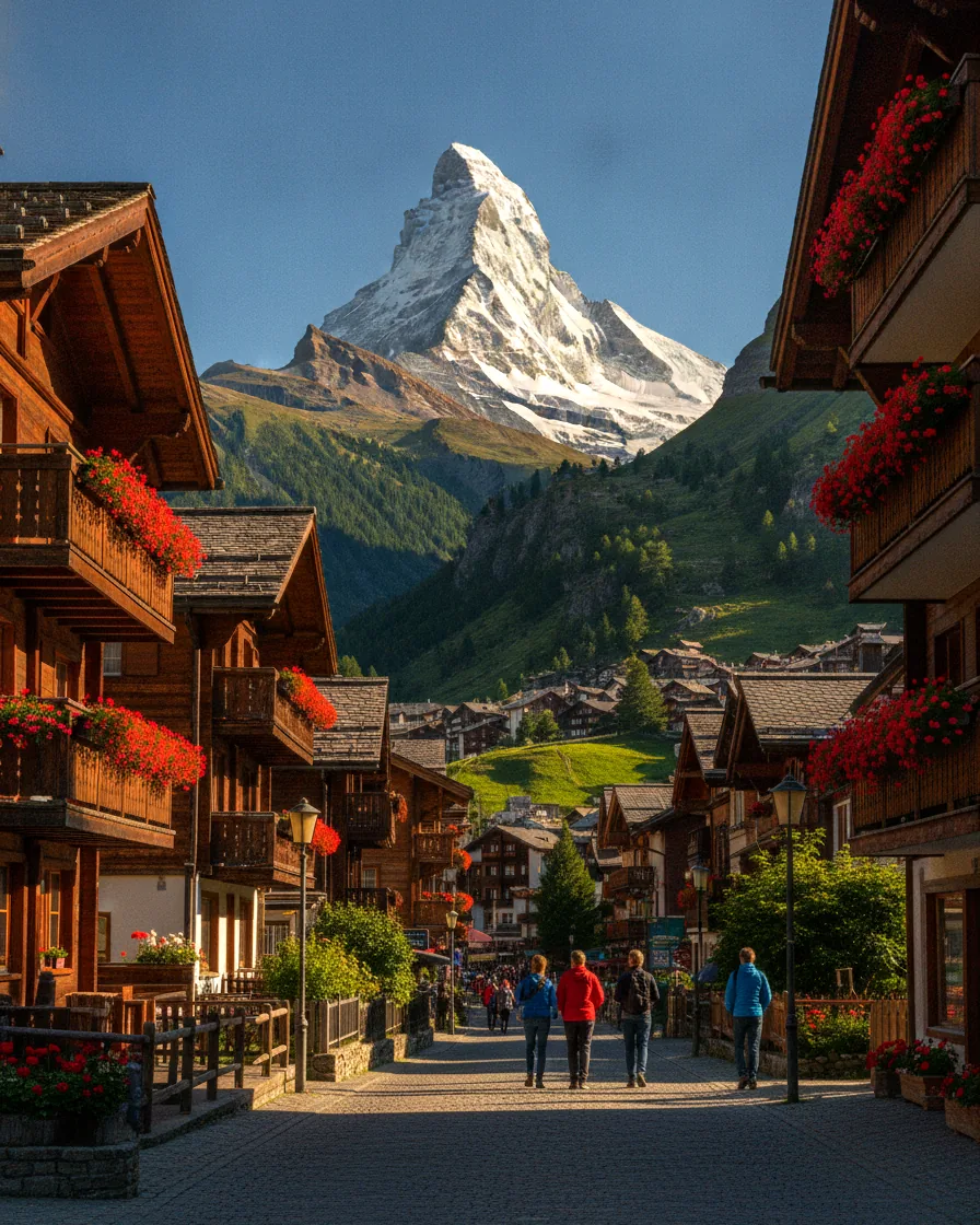 The Matterhorn above the chalets of Zermatt