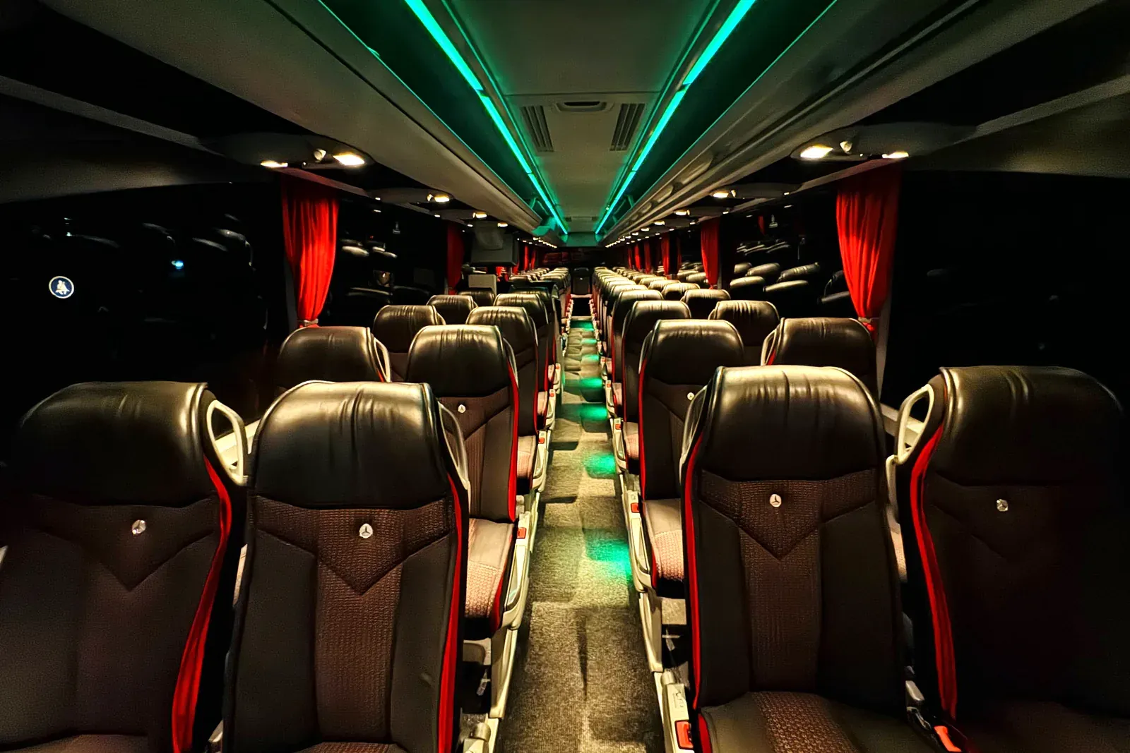 Travego coach cabin, curtains and ambient lighting