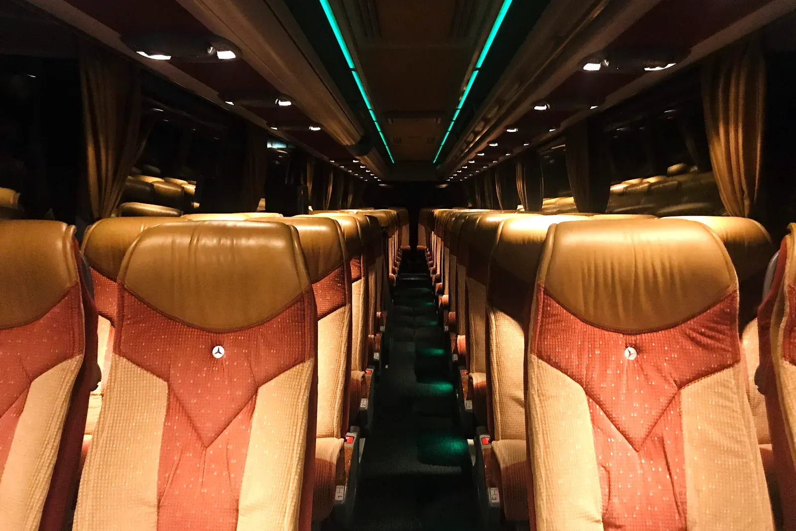 Luxline upholstery and ambient lighting on board the Travego coach